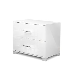 Artiss Bedside Table 2 Drawers High Gloss – ZARA White