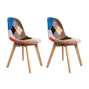 Artiss Set of 2 Retro Beech Fabric Dining Chair – Multi Colour