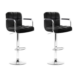Artiss 2x Bar Stools Leather Gas Lift w/Armrest Black