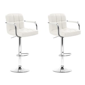 Artiss 2x Bar Stools Leather Gas Lift w/Armrest White