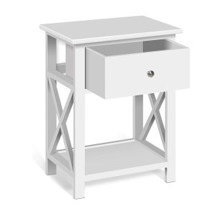Artiss Bedside Table 1 Drawer with Shelf – EMMA White