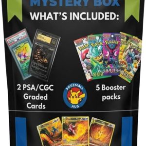 Pokemon Mystery Box with 2 PSA/CGC Graded Cards, 5 Booster Packs, Plus Rare Singles